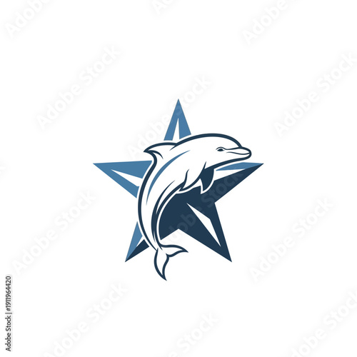 dolphin, marine, ocean, sea, aquatic, wildlife, mammal, star, emblem, logo, mascot, nautical, maritime, blue, wave, splash, jump, playful, nature, ecosystem, coastal, water, fishing, diving, adventure