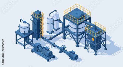 Industrial Chemical Plant Equipment and Machinery Isometric Illustration.
