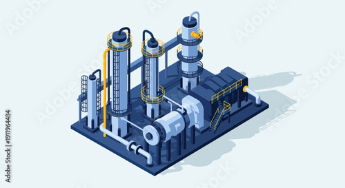 Industrial Chemical Plant Equipment Isometric Illustration.
