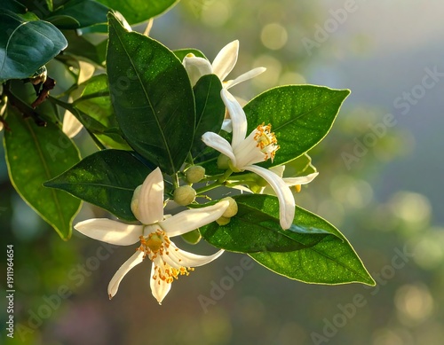 Close-up of delicate white flowers with vibrant green leaves