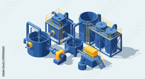 Industrial Chemical Processing Plant Equipment Illustration.