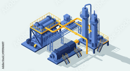 Industrial Chemical Processing Plant Equipment Isometric View.