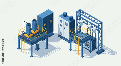 Industrial equipment and machinery in a factory setting.