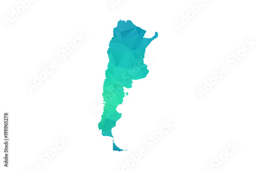 Argentina Map - Polygon Style Vector Illustration in Green and Blue Gradient, Low Poly Geometric Design, Isolated on White Background, Perfect for Infographics and Learning Use.