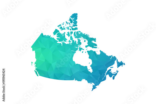 Canada Map - Polygon Style Vector Illustration in Green and Blue Gradient, Low Poly Geometric Design, Isolated on White Background, Perfect for Infographics and Learning Use.