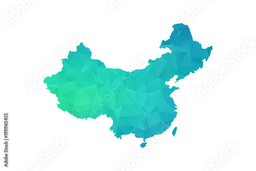 China Map - Polygon Style Vector Illustration in Green and Blue Gradient, Low Poly Geometric Design, Isolated on White Background, Perfect for Infographics and Learning Use.