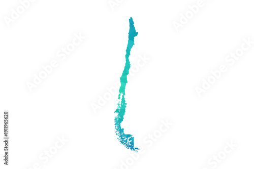 Chile Map - Polygon Style Vector Illustration in Green and Blue Gradient, Low Poly Geometric Design, Isolated on White Background, Perfect for Infographics and Learning Use.