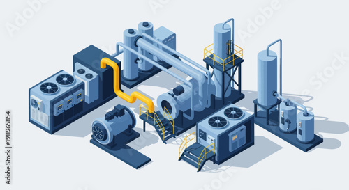 Industrial HVAC System Components Isometric Illustration.