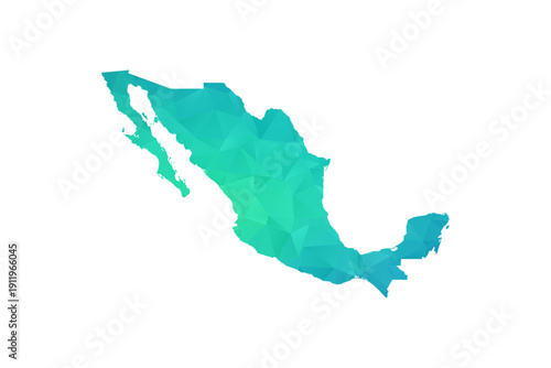 Mexico Map - Polygon Style Vector Illustration in Green and Blue Gradient, Low Poly Geometric Design, Isolated on White Background, Perfect for Infographics and Learning Use.