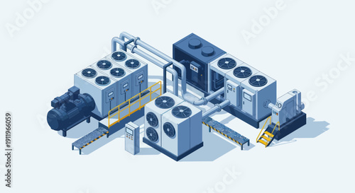 Industrial HVAC system with multiple units and fans.
