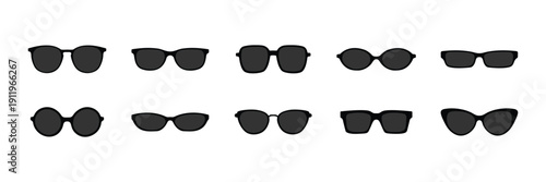Sunglasses Silhouette Icon Set – Fashion Eyewear, Retro and Modern Sun Glasses Black Vector Collection Isolated on White.eps10