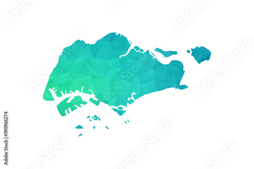 Singapore Map - Polygon Style Vector Illustration in Green and Blue Gradient, Low Poly Geometric Design, Isolated on White Background, Perfect for Infographics and Learning Use.