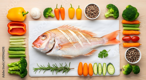 Wallpaper Mural Healthy Whole Cooked Red Snapper Meal with Vegetables & Quinoa - High Protein Diet & Nourishing Food Torontodigital.ca