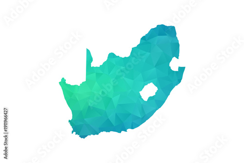 South Africa Map - Polygon Style Vector Illustration in Green and Blue Gradient, Low Poly Geometric Design, Isolated on White Background, Perfect for Infographics and Learning Use.