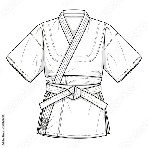 Traditional japanese kimono with obi belt drawn in black and white