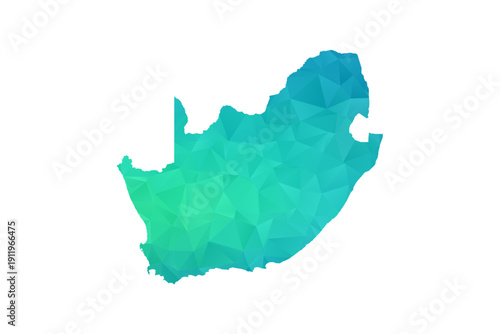 South Africa Map - Polygon Style Vector Illustration in Green and Blue Gradient, Low Poly Geometric Design, Isolated on White Background, Perfect for Infographics and Learning Use.