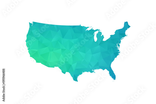 United State of America Map - Polygon Style Vector Illustration in Green and Blue Gradient, Low Poly Geometric Design, Isolated on White Background, Perfect for Infographics and Learning Use.