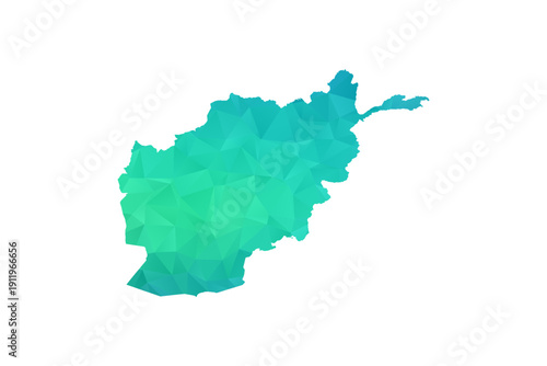 Afghanistan Map - Polygon Style Vector Illustration in Green and Blue Gradient, Low Poly Geometric Design, Isolated on White Background, Perfect for Infographics and Learning Use.