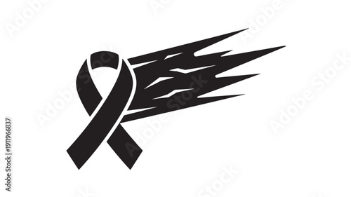 Black Awareness Ribbon with Dynamic Brush Stroke on White Background