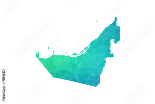 United Arab Emirates Map - Polygon Style Vector Illustration in Green and Blue Gradient, Low Poly Geometric Design, Isolated on White Background, Perfect for Infographics and Learning Use.