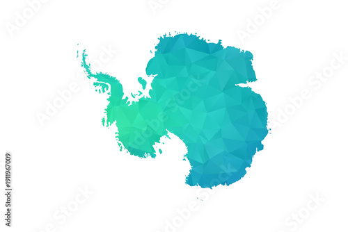 Antarctica Map - Polygon Style Vector Illustration in Green and Blue Gradient, Low Poly Geometric Design, Isolated on White Background, Perfect for Infographics and Learning Use.