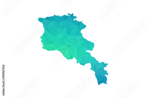 Armenia Map - Polygon Style Vector Illustration in Green and Blue Gradient, Low Poly Geometric Design, Isolated on White Background, Perfect for Infographics and Learning Use.