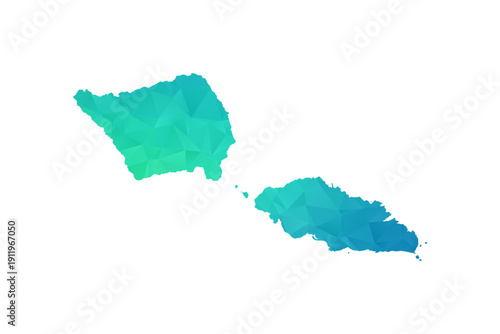 Samoa Map - Polygon Style Vector Illustration in Green and Blue Gradient, Low Poly Geometric Design, Isolated on White Background, Perfect for Infographics and Learning Use.