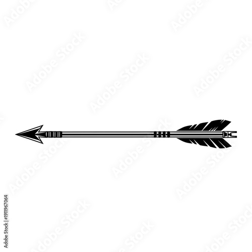 A detailed illustration of an arrow with a pointed tip and feathered fletching