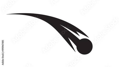 Black Meteor or Asteroid Falling Down with Trails on White Background