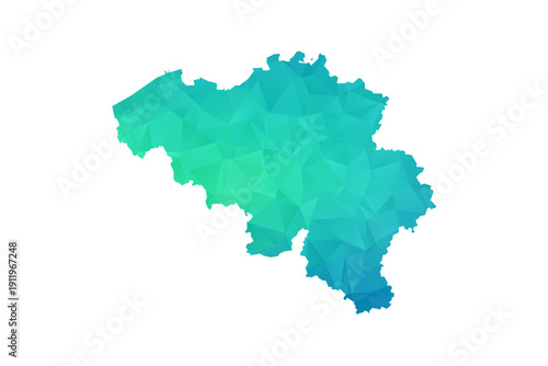 Belgium Map - Polygon Style Vector Illustration in Green and Blue Gradient, Low Poly Geometric Design, Isolated on White Background, Perfect for Infographics and Learning Use.