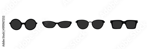 Trendy Sunglasses Silhouette Icon Set, Modern Eyewear Shapes Collection, Fashion Shades Vector Pack for Summer Style, Accessories, and Branding Design