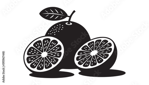 black color Grapefruit fruits set of silhouette vector illustration, solid white background