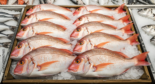Wallpaper Mural Abundant Fresh Red Snapper Fish on Ice at Seafood Market - Vibrant Display of Raw Ingredients Torontodigital.ca