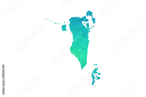 Bahrain Map - Polygon Style Vector Illustration in Green and Blue Gradient, Low Poly Geometric Design, Isolated on White Background, Perfect for Infographics and Learning Use.
