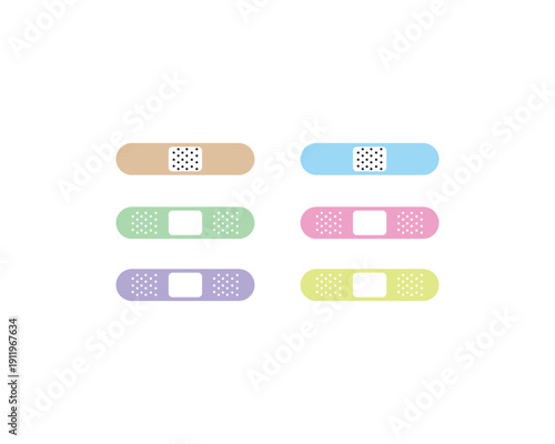 Colorful cute Band aid vector illustrations set. Medical bandage collection of icons. medical patch vector icon for UI designs.