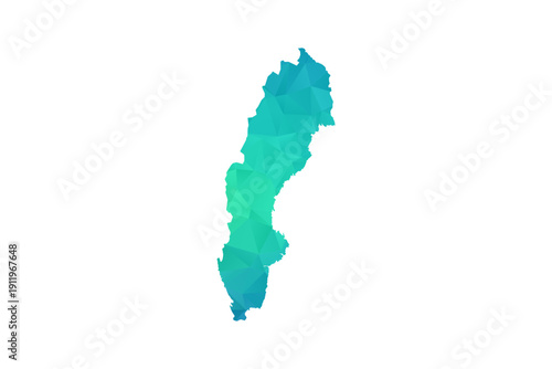 Sweden Map - Polygon Style Vector Illustration in Green and Blue Gradient, Low Poly Geometric Design, Isolated on White Background, Perfect for Infographics and Learning Use.