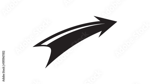 Black Curved Arrow Symbol on White Background, Direction Indicator, Simple Design