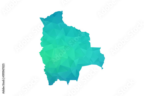 Bolivia Map - Polygon Style Vector Illustration in Green and Blue Gradient, Low Poly Geometric Design, Isolated on White Background, Perfect for Infographics and Learning Use.