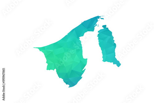 Brunei Map - Polygon Style Vector Illustration in Green and Blue Gradient, Low Poly Geometric Design, Isolated on White Background, Perfect for Infographics and Learning Use.
