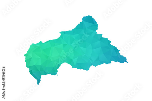 Central African Republic Map - Polygon Style Vector Illustration in Green and Blue Gradient, Low Poly Geometric Design, Isolated on White Background, Perfect for Infographics and Learning Use.