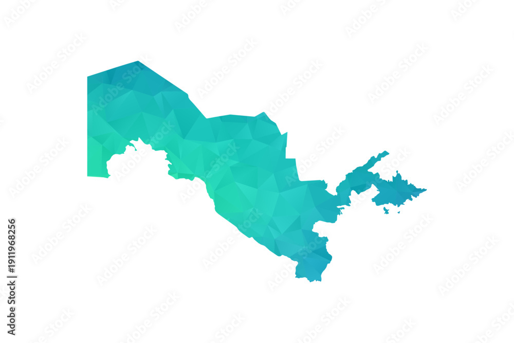 Obraz premium Uzbekistan Map - Polygon Style Vector Illustration in Green and Blue Gradient, Low Poly Geometric Design, Isolated on White Background, Perfect for Infographics and Learning Use.