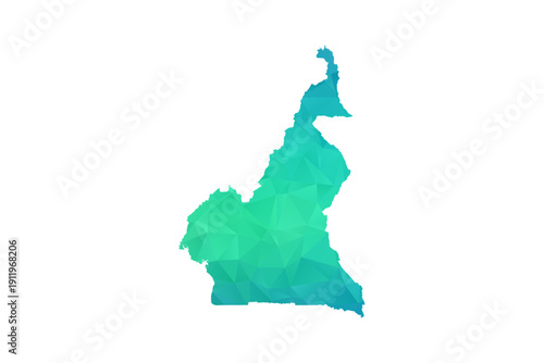 Cameroon Map - Polygon Style Vector Illustration in Green and Blue Gradient, Low Poly Geometric Design, Isolated on White Background, Perfect for Infographics and Learning Use.