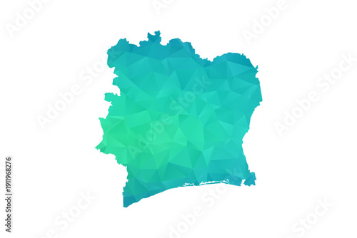 Ivory Coast Map - Polygon Style Vector Illustration in Green and Blue Gradient, Low Poly Geometric Design, Isolated on White Background, Perfect for Infographics and Learning Use.