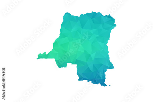 Democratic Republic of the Congo Map - Polygon Style Vector Illustration in Green and Blue Gradient, Low Poly Geometric Design, Isolated on White Background, Perfect for Infographics and Learning Use.