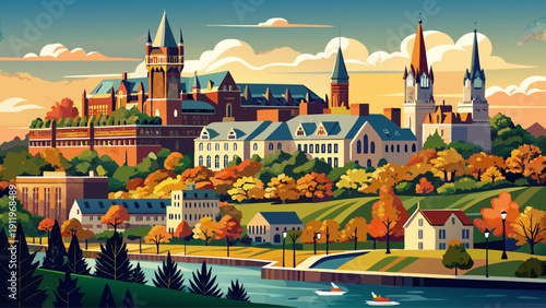 Very beautiful Georgetown University view overlooking the Potomac River, featuring historic campus buildings and scenic waterfront landscape in Washington, DC.