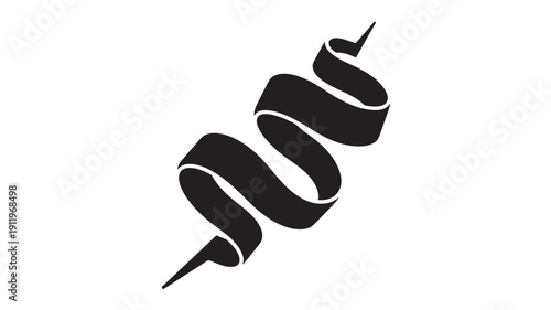Black Ribbon Twisting in Spiral Shape on White Background, Elegant Design Element