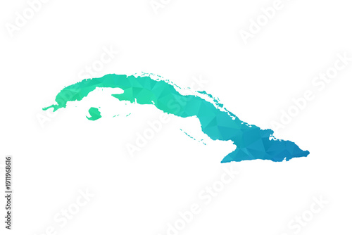 Cuba Map - Polygon Style Vector Illustration in Green and Blue Gradient, Low Poly Geometric Design, Isolated on White Background, Perfect for Infographics and Learning Use.