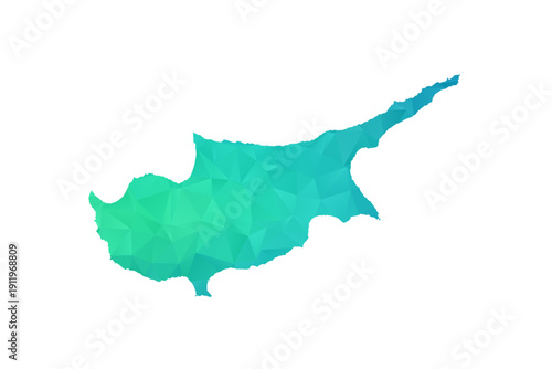 Cyprus Map - Polygon Style Vector Illustration in Green and Blue Gradient, Low Poly Geometric Design, Isolated on White Background, Perfect for Infographics and Learning Use.
