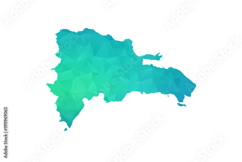 Dominican Republic Map - Polygon Style Vector Illustration in Green and Blue Gradient, Low Poly Geometric Design, Isolated on White Background, Perfect for Infographics and Learning Use.