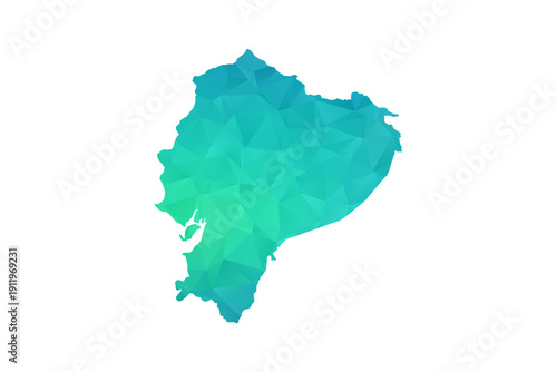 Ecuador Map - Polygon Style Vector Illustration in Green and Blue Gradient, Low Poly Geometric Design, Isolated on White Background, Perfect for Infographics and Learning Use.